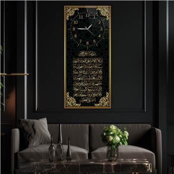 Vertical Religious Themed Glass Wall Art with Clock at the Top  017