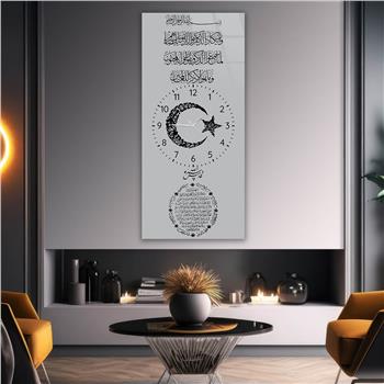 Vertical Religious Themed Glass Wall Art with Clock at the Center 025