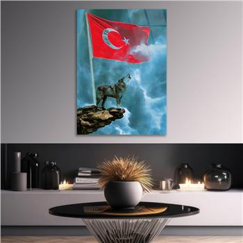 Turkish Flag and Wolf Tempered Glass Wall Art 