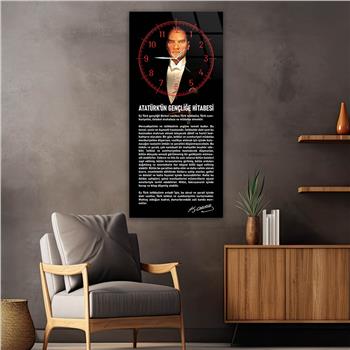 Vertical National Themed Glass Wall Art with Clock at the Top 025