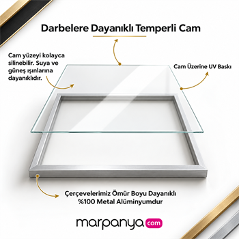 Modern Minimalist Vazo ve Doğal Taş - Gerçek Cama Baskı Alüminyum Metal Çerçeveli Tekli Cam Tablo
