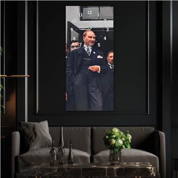 Vertical National Themed Glass Wall Art with Clock at the Top 015