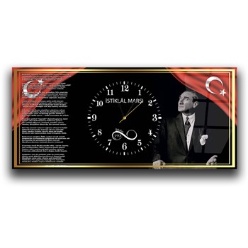 1881 Sonsuzluk ve İstiklal Marşı Saatli Cam Tablo