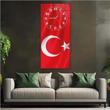 Vertical National Themed Glass Wall Art with Clock at the Top 043