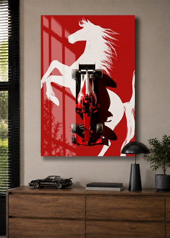 Kırmızı Ferrari Formula 1 Cam Tablo