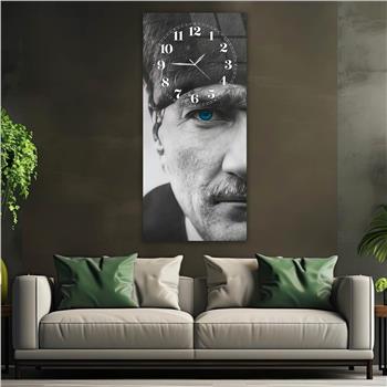 Vertical National Themed Glass Wall Art with Clock at the Top 010