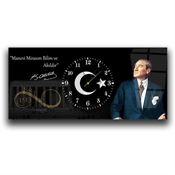 Yatay Ortadan Saatli  Vatan Temalı Cam Tablo 022