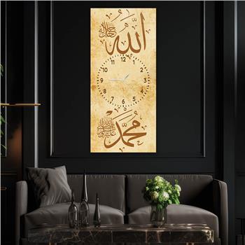 Vertical Religious Themed Glass Wall Art with Clock at the Center 002