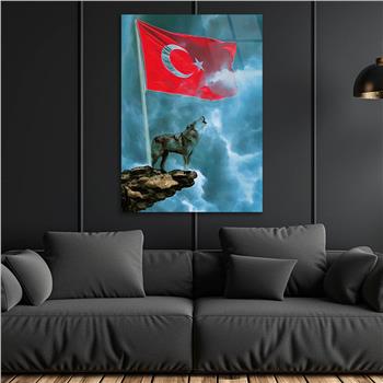Turkish Flag and Wolf Tempered Glass Wall Art 