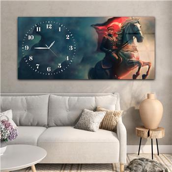 Yatay Saatli Yandan Vatan Temalı Cam Tablo 034