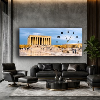 Yatay Saatli Yandan Vatan Temalı Cam Tablo 024