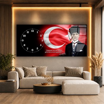İstikbal Göklerdedir Atatürk Saatli Cam Tablo