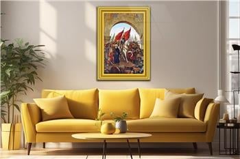 Glass Wall Art Depicting the Entry of Fatih Sultan Mehmet Han into Istanbul with Frame Visual