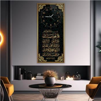 Vertical Religious Themed Glass Wall Art with Clock at the Top  019