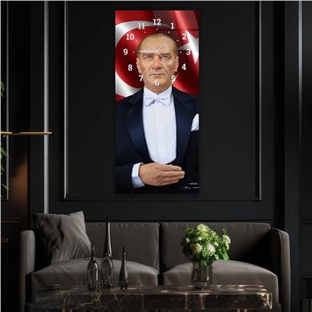 Vertical National Themed Glass Wall Art with Clock at the Top 017