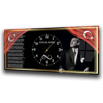 1881 Sonsuzluk ve İstiklal Marşı Saatli Cam Tablo