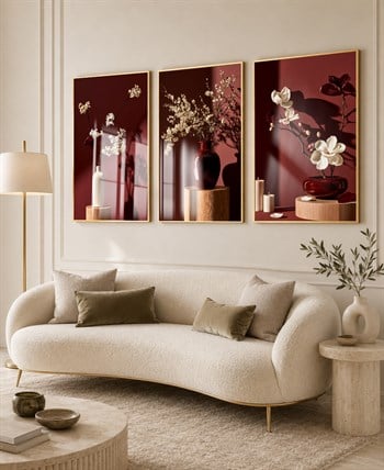 Alüminyum Çerçeveli Sanat Temalı 3lü Set CAM Tablo 0018