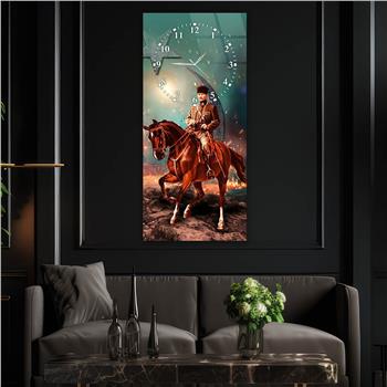 Vertical National Themed Glass Wall Art with Clock at the Top 023