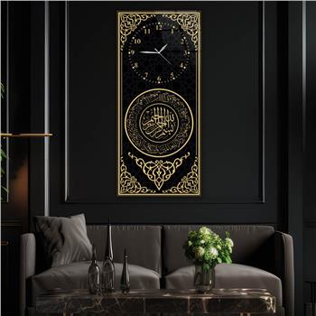 Tableau en verre à thème religieux vertical avec horloge en haut 026