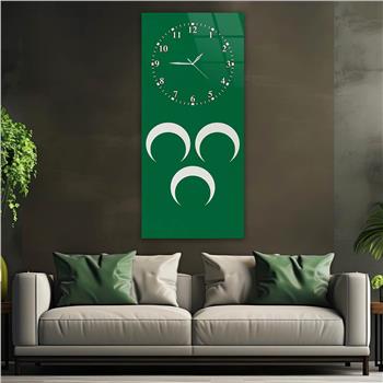 Vertical National Themed Glass Wall Art with Clock at the Top 040