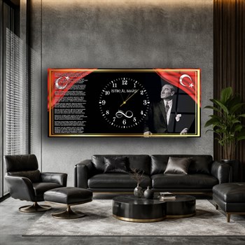 1881 Sonsuzluk ve İstiklal Marşı Saatli Cam Tablo