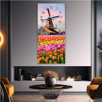 Vertical Art Themed Glass Wall Art with Clock at the Top 038