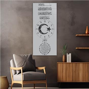 Vertical Religious Themed Glass Wall Art with Clock at the Center 025