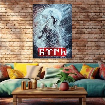 Howling Wolf and TÜRK Inscription Glass Wall Art