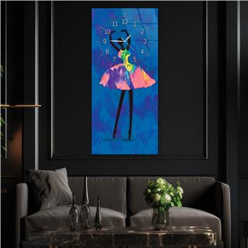 Vertical Art Themed Glass Wall Art with Clock at the Top 060