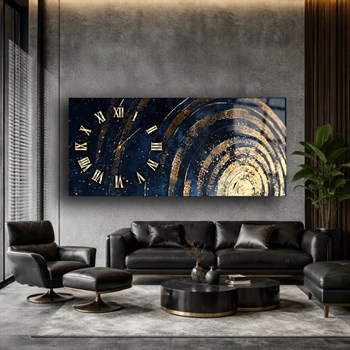 Yatay Saatli Yandan Sanat Temalı Cam Tablo 375