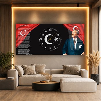 Atatürk İstiklal Marşı Saatli Cam Tablo