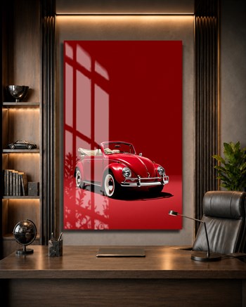Kırmızı Vosvos Cabrio Cam Tablo