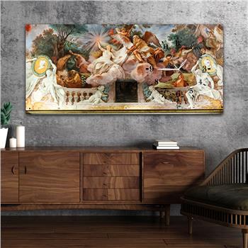 Yatay Saatli Yandan Sanat ve Doğa Temalı Cam Tablo 076