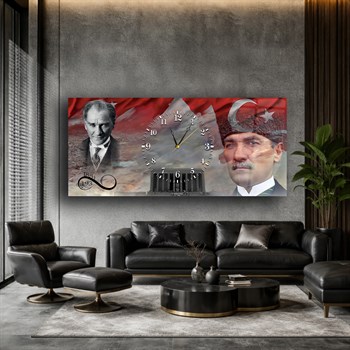 Atatürk Türk Bayrağı ve Sonsuz 1881-1938 Anıtkabir Saatli  Cam Tablo 067