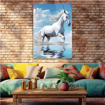 A White Horse Running in WaterVertical Tempered Glasss Wall Arts Natured-Themed226