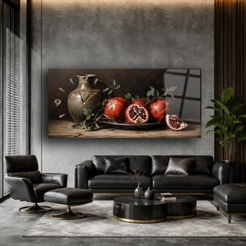 Yatay Saatli Yandan Sanat Temalı Cam Tablo 377