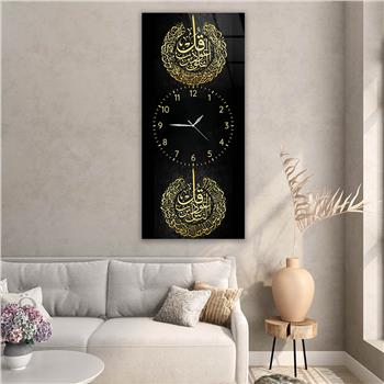 Vertical Religious Themed Glass Wall Art with Clock at the Center 001