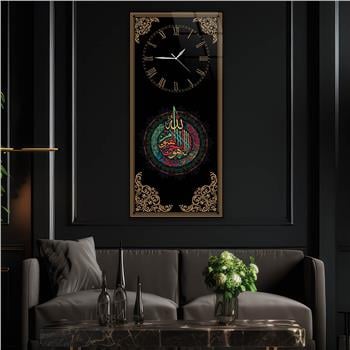 Vertical Religious Themed Glass Wall Art with Clock at the Top  031