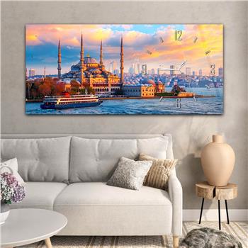 Yatay Saatli Yandan Dini Temalı Cam Tablo 077