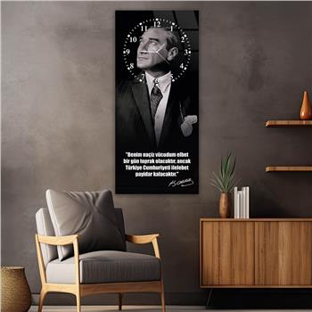 Vertical National Themed Glass Wall Art with Clock at the Top 008