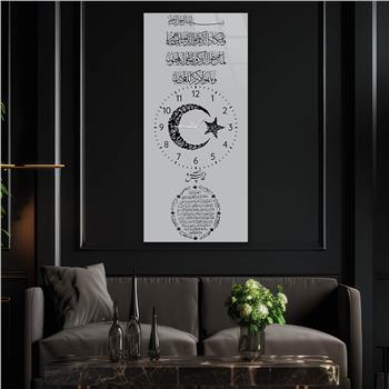 Vertical Religious Themed Glass Wall Art with Clock at the Center 025