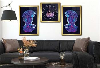 SANAT TEMALI CAM TABLO CAM DUVAR SAATİ SETİ 