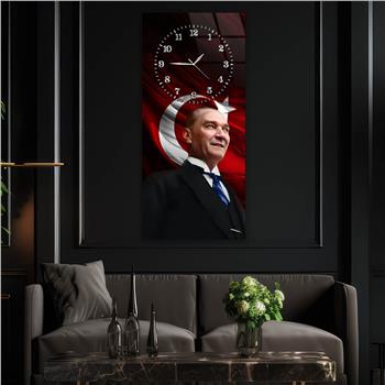 Dikey Üsten Saatli Vatan Temalı Cam Tablo 003