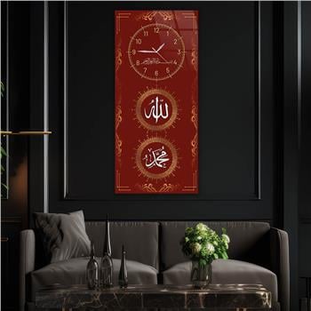 Vertical Religious Themed Glass Wall Art with Clock at the Top  040