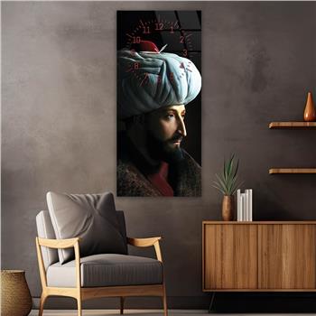 Vertical National Themed Glass Wall Art with Clock at the Top 038