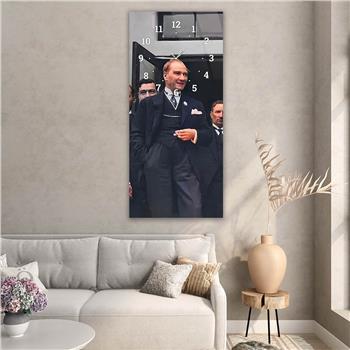 Vertical National Themed Glass Wall Art with Clock at the Top 015