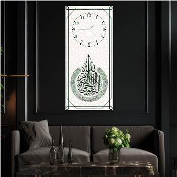 Vertical Religious Themed Glass Wall Art with Clock at the Top  047