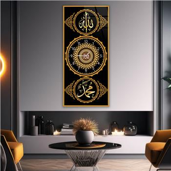 Vertical Religious Themed Glass Wall Art with Clock at the Center 015
