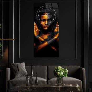 Vertical Art Themed Glass Wall Art with Clock at the Top 036