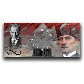 Atatürk Türk Bayrağı ve Sonsuz 1881-1938 Anıtkabir Saatli  Cam Tablo 067
